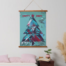 Happy New Year Weihnachtsbaum Wandteppich Mit Holzrahmen