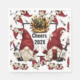 Happy New Year Wine Gnomes Serviette