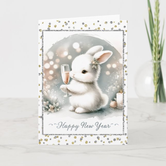 Happy New Year Winter Bunny Karte (Vorderseite)