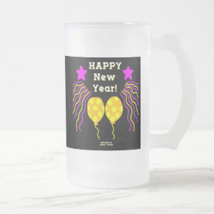 Happy New Year Wishes Large Frosted Glass Mug Mattglas Bierglas