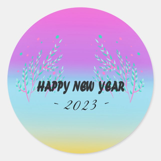 Happy New year with year text Classic Round Stick Runder Aufkleber (Vorderseite)