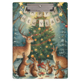 Happy New Year Woodland Animal Klemmbrett