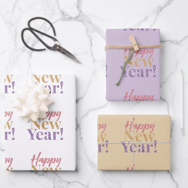 Happy New Year Word Art Geschenkpapier Set (Vorderseite)