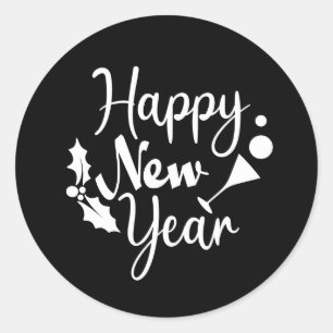 Happy New Year Word Art Runder Aufkleber
