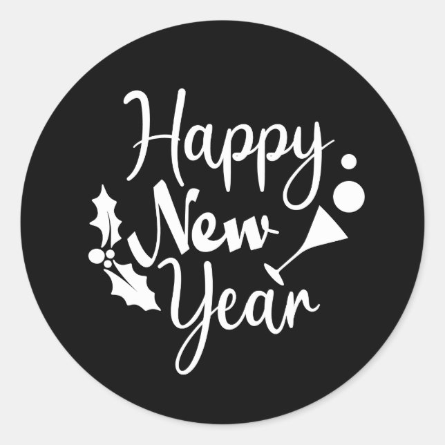 Happy New Year Word Art Runder Aufkleber (Vorderseite)