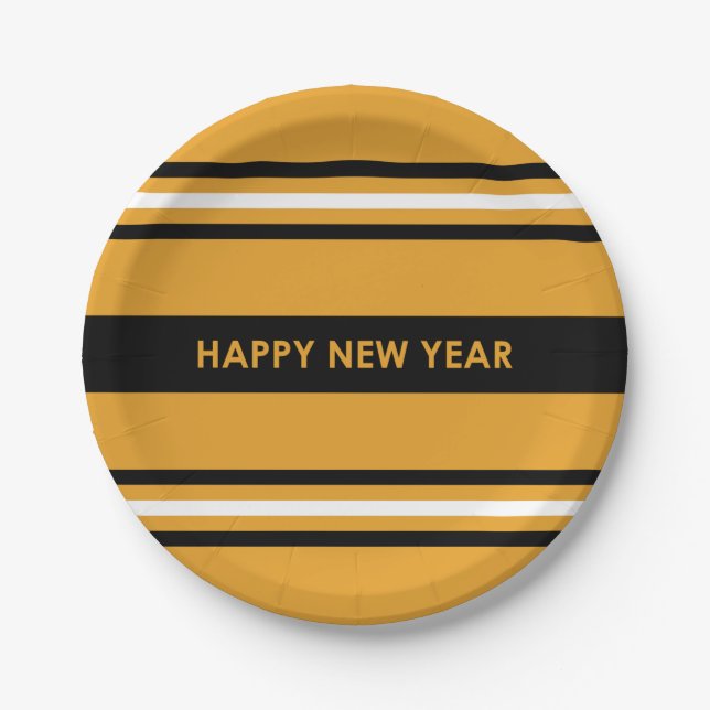 Happy New Year Yellow and Black Pappteller (Vorderseite)
