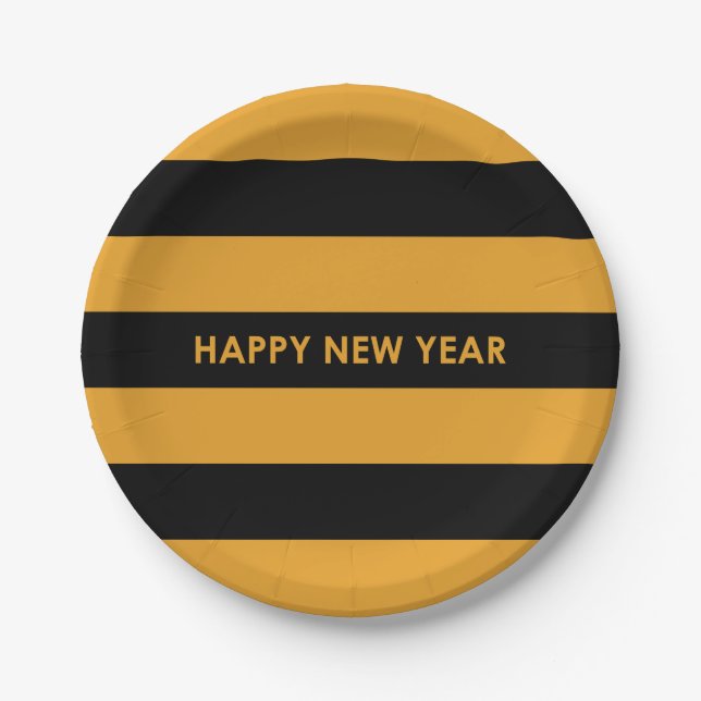 Happy New Year Yellow and Black Pappteller (Vorderseite)
