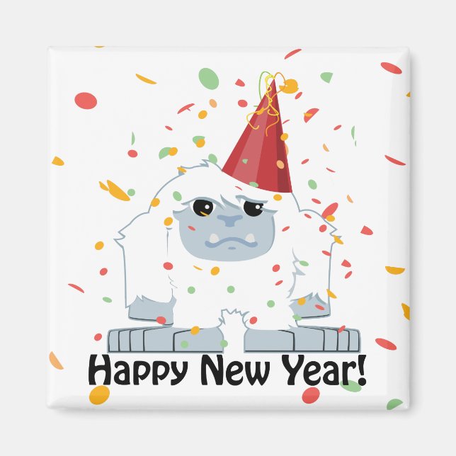Happy New Year Yeti Magnet (Vorne)
