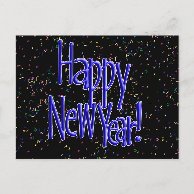 Happy New Years Blue Text Feiertagspostkarte (Vorderseite)