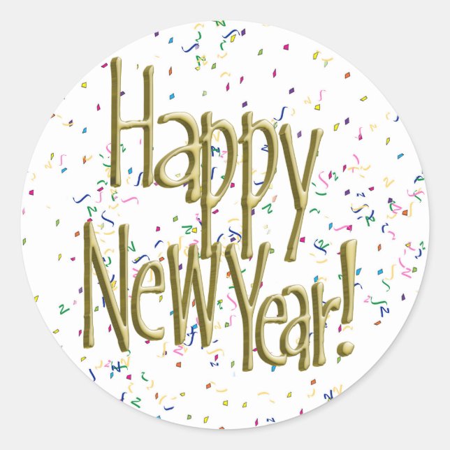 Happy New Years Gold Text Runder Aufkleber (Vorderseite)