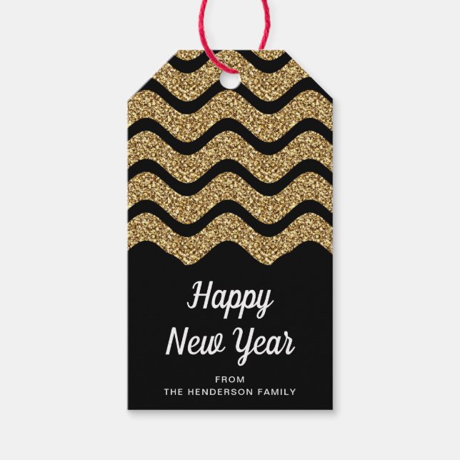 Happy New Years Imitate Gold Glitzer Geschenkanhänger (Vorderseite)