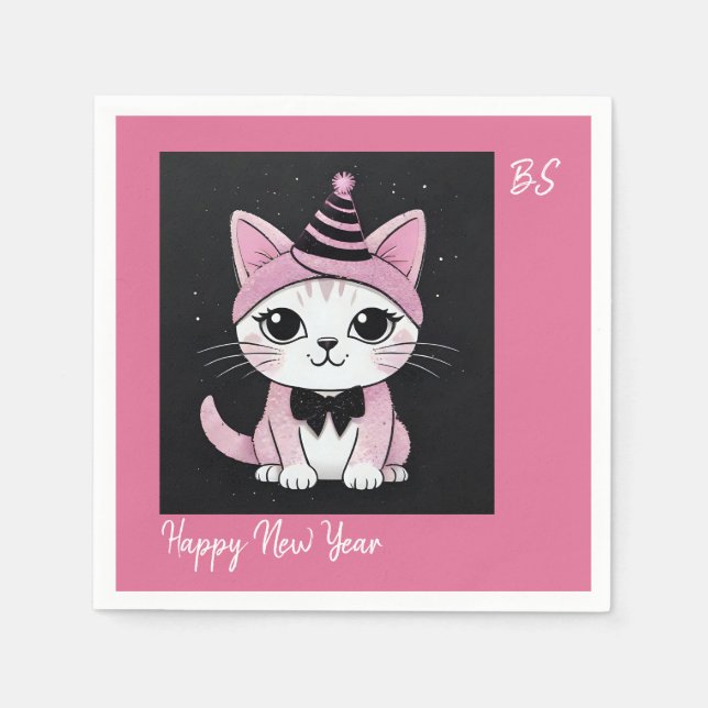 Happy New Year's Party - Cat in Disguise Serviette (Vorderseite)