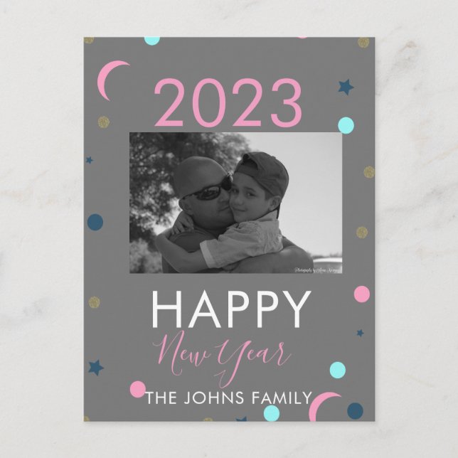 Happy New Years Pastel Confetti Foto Postkarte (Vorderseite)
