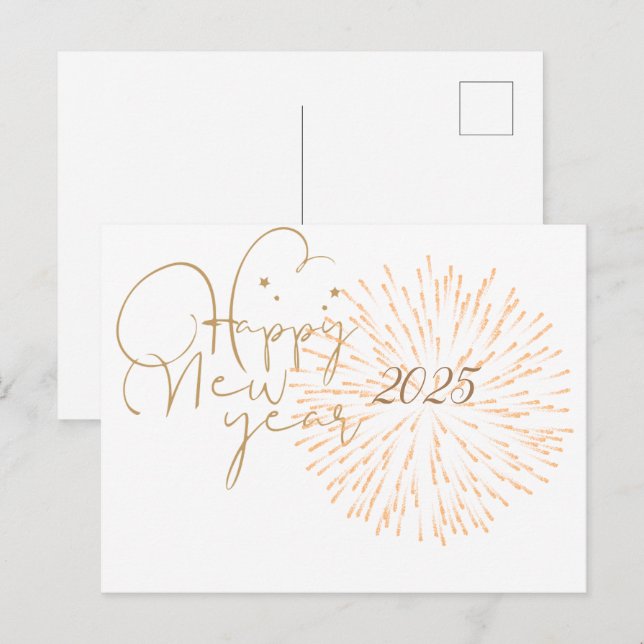 HAPPY NEW YEARS POSTCARD MIT GOLDEN DETAILS POSTKARTE (Vorne/Hinten)