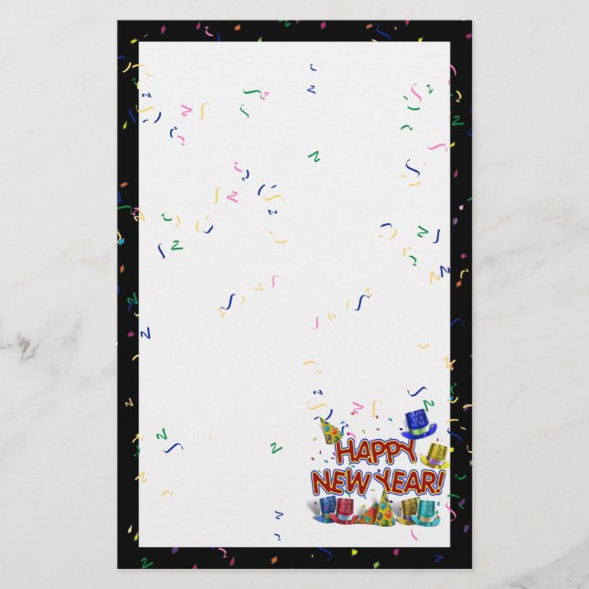 Happy New Years Text mit Party Hats & Confetti Briefpapier (Vorderseite)