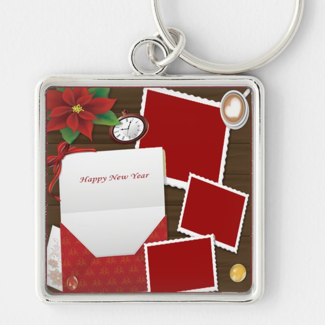 Happy New Year's with Holly Add Photos Keychain Schlüsselanhänger (Vorne)