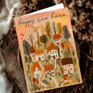 HAPPY NEW ZUHAUSE Autumn Country Village Illustrat Karte