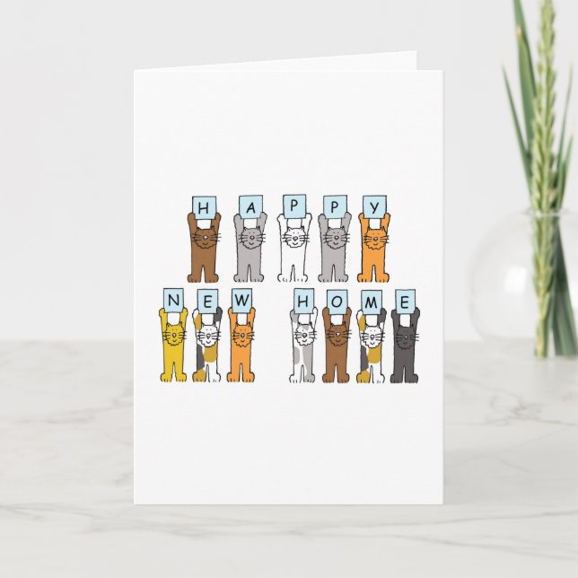 Happy New Zuhause Niedlich Cartoon Cats Ankündigung (Vorderseite)