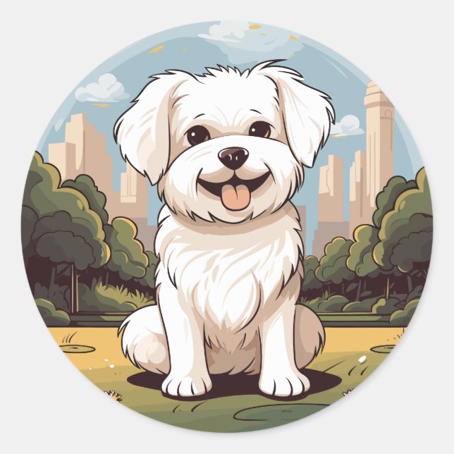Happy Niedlich Adorable Happy Maltese Dog Welpe Runder Aufkleber (Vorderseite)