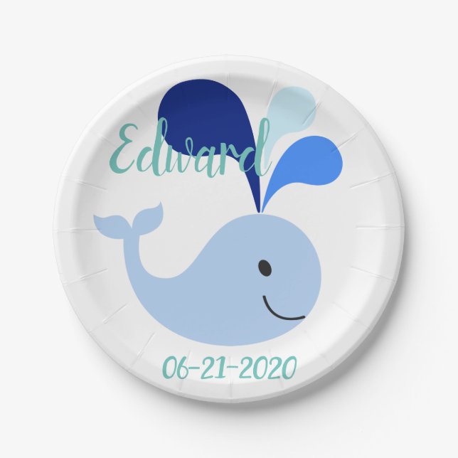 Happy Niedlich Blue Whale Pappteller (Vorderseite)