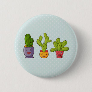 Happy Niedlich Cactus in Blume Pots Fun Illustrati Button