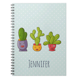 Happy Niedlich Cactus in Blume Pots Fun Illustrati Notizblock