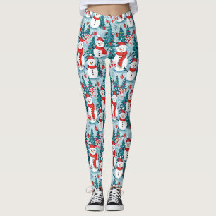 Happy Niedlich Festive Snowmen in Blau und Rot Leggings