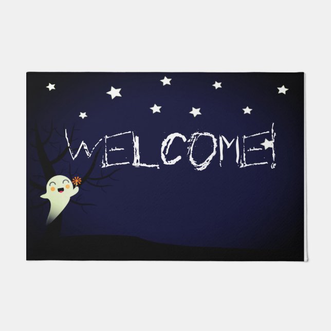 Happy Niedlich Ghost on a Starry Halloween Nightsk Fußmatte (Vorderseite)