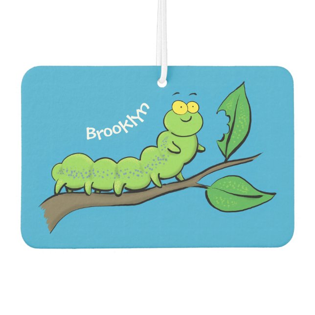 Happy niedlich Green Raupe Cartoon Illustration Autolufterfrischer (Vorderseite)