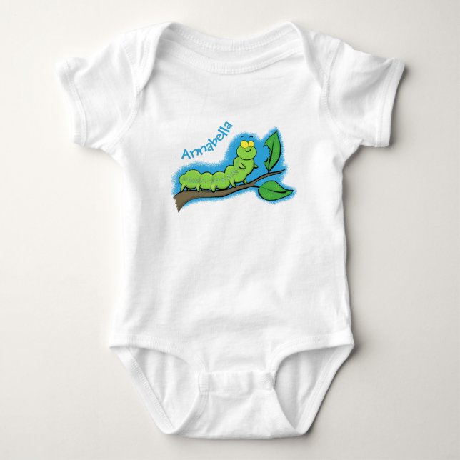 Happy niedlich Green Raupe Cartoon Illustration Baby Strampler (Vorderseite)