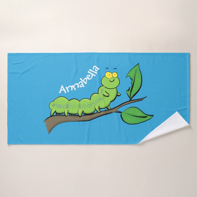 Happy niedlich Green Raupe Cartoon Illustration Badhandtuch Set (Badehandtuch)