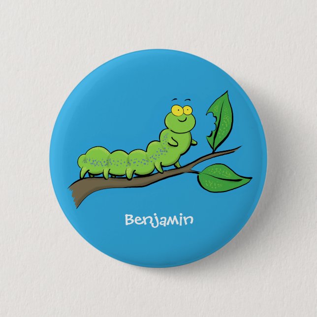 Happy niedlich Green Raupe Cartoon Illustration Button (Vorderseite)