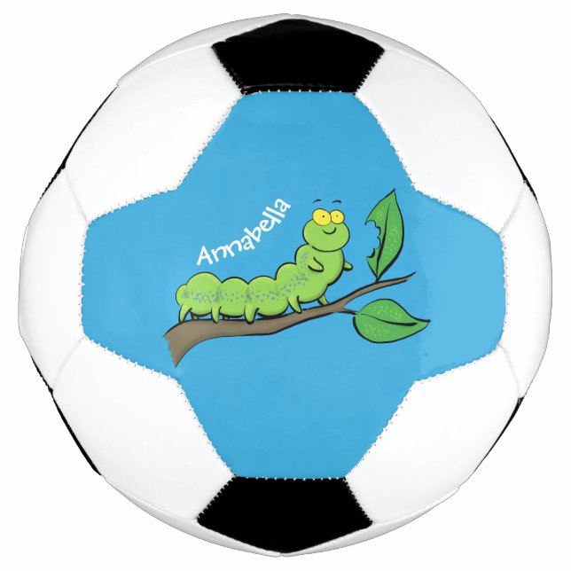 Happy niedlich Green Raupe Cartoon Illustration Fußball (Vorderseite)