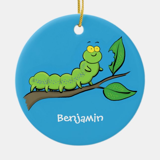Happy niedlich Green Raupe Cartoon Illustration Keramik Ornament (Vorne)