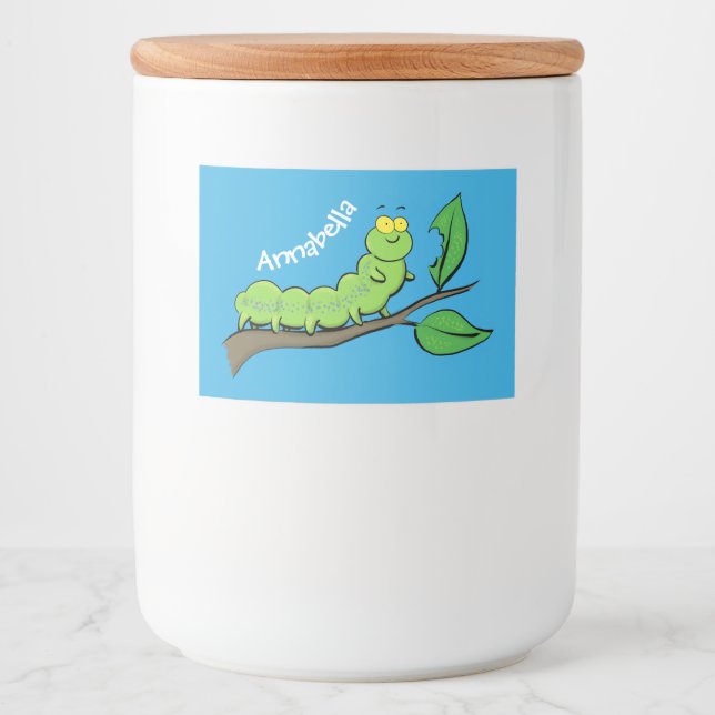 Happy niedlich Green Raupe Cartoon Illustration Lebensmitteletikett (Vorderseite)