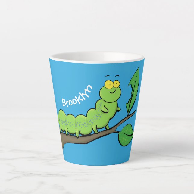 Happy niedlich Green Raupe Cartoon Illustration Milchtasse (Vorderseite)