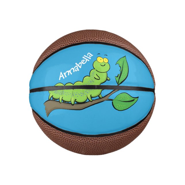 Happy niedlich Green Raupe Cartoon Illustration Mini Basketball (Vorderseite)