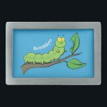 Happy niedlich Green Raupe Cartoon Illustration Rechteckige Gürtelschnalle<br><div class="desc">Schmetterling im Gange! Diese niedliche grüne Raupe ist ideal für Kinder. Gezeichnet in lustigen Cartoon Stil.</div>