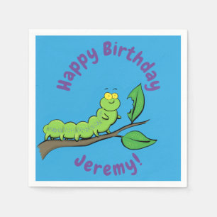 Happy niedlich Green Raupe Cartoon Illustration Serviette