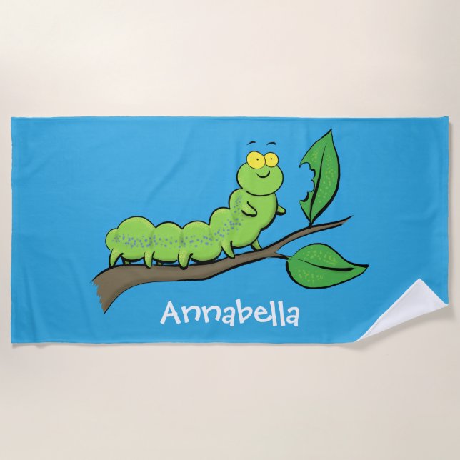 Happy niedlich Green Raupe Cartoon Illustration Strandtuch (Vorderseite)