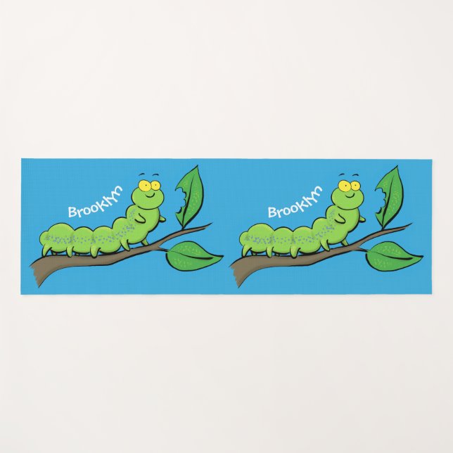 Happy niedlich Green Raupe Cartoon Illustration Yogamatte (Vorderseite (Horizontal))