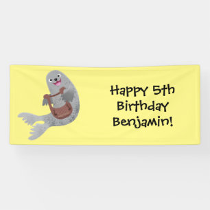 Happy niedlich Harp Siegel Cartoon Illustration Banner