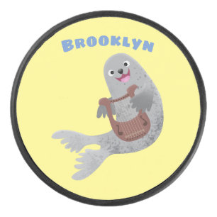 Happy niedlich Harp Siegel Cartoon Illustration Eishockey Puck