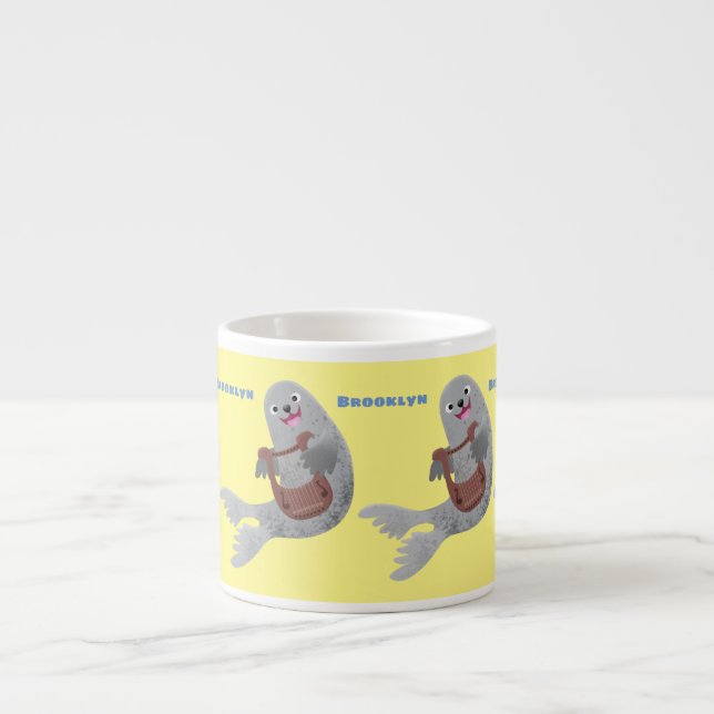 Happy niedlich Harp Siegel Cartoon Illustration Espressotasse (Vorderseite)