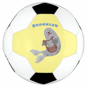 Happy niedlich Harp Siegel Cartoon Illustration Fußball