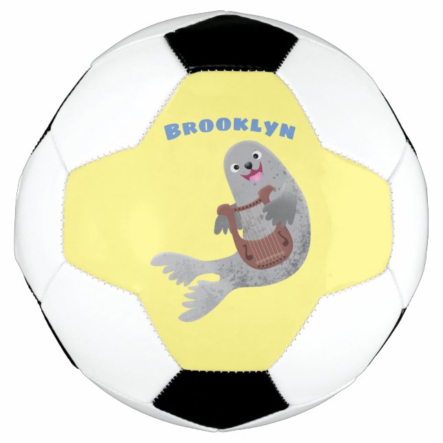 Happy niedlich Harp Siegel Cartoon Illustration Fußball (Vorderseite)