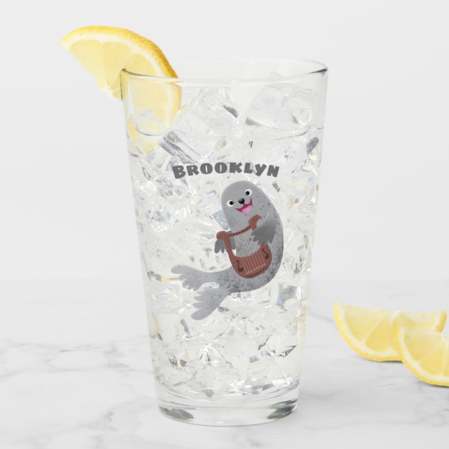 Happy niedlich Harp Siegel Cartoon Illustration Glas (Vorderseite Ice)