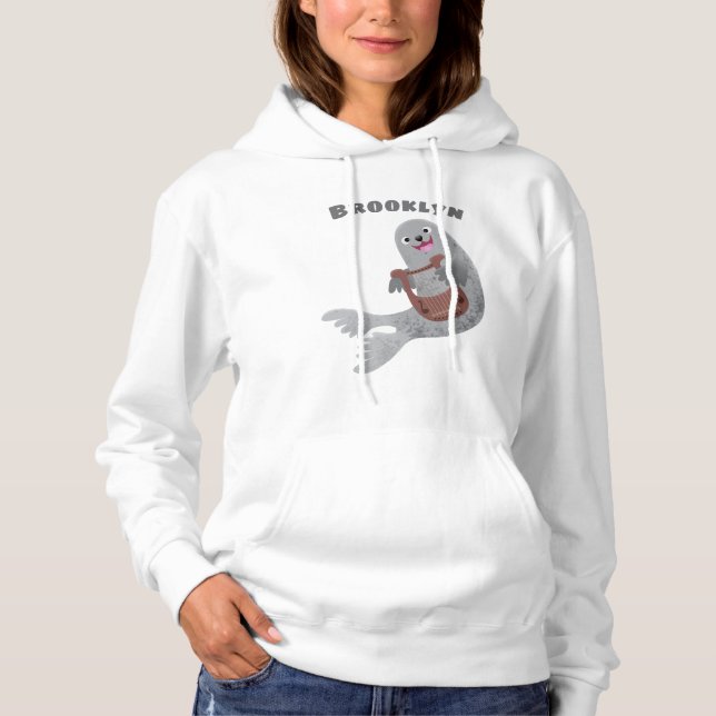 Happy niedlich Harp Siegel Cartoon Illustration Hoodie (Vorderseite)