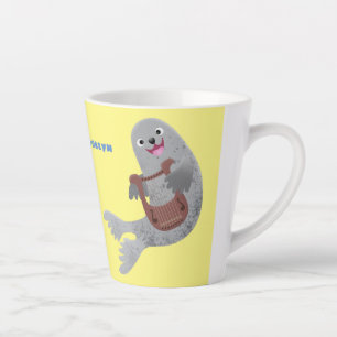 Happy niedlich Harp Siegel Cartoon Illustration Milchtasse