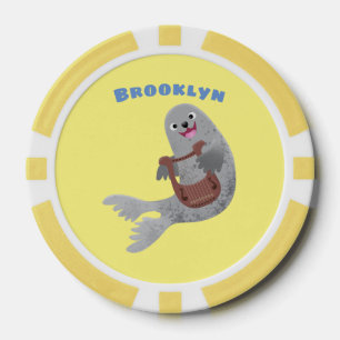 Happy niedlich Harp Siegel Cartoon Illustration Pokerchips